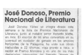 José Donoso, Premio Nacional de Literatura  [artículo].