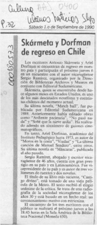 Skármeta y Dorfman de regreso en Chile  [artículo]