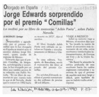 Jorge Edwards sorprendido por el premio "Comillas"  [artículo].