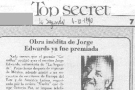 Obra inédita de Jorge Edwards ya fue premiada