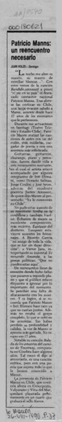 Patricio Manns, un reencuentro necesario  [artículo] Juan Holzel.