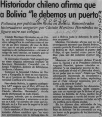 Historiador chileno afirma que a Bolivia "le debemos un puerto"  [artículo].