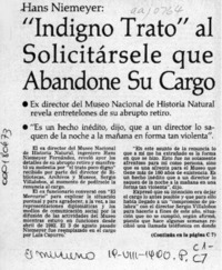 "Indigno trato" al solicitársele que abandone su cargo  [artículo].