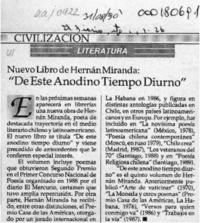 Nuevo libro de Hernán Miranda, "De este anodino tiempo diurno"  [artículo].