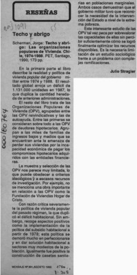 Techo y abrigo  [artículo] Julio Stragier.