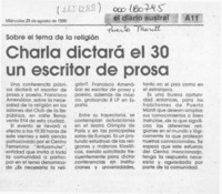 Charla dictará el 30 un escritor de prosa  [artículo].