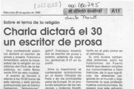 Charla dictará el 30 un escritor de prosa  [artículo].