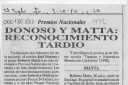 Donoso y Matta, reconocimiento tardío  [artículo].