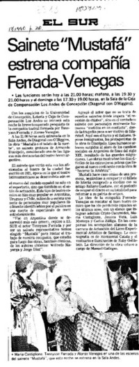 Sainete "Mustafá" estrena compañía Ferrada-Venegas  [artículo].