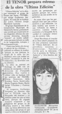 El TENOR prepara estreno de la obra "Ultima edición"  [artículo].