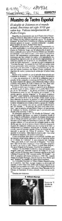 Muestra de teatro español  [artículo] Wilfredo Mayorga.