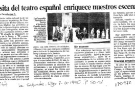 Visita del teatro español enriquece nuestros escenarios  [artículo] Italo Passalacqua C.