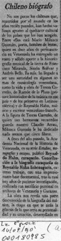 Chileno biógrafo  [artículo] Miguel Castillo Didier.