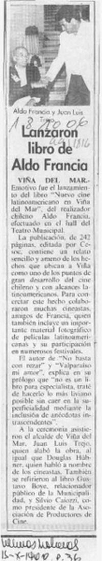 Lanzaron libro de Aldo Francia  [artículo].