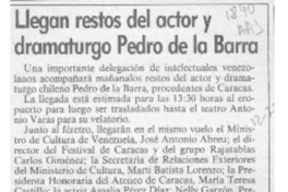 Llegan restos del actor y dramaturgo Pedro de la Barra  [artículo].
