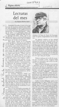 Lecturas del mes  [artículo] Marino Muñoz Lagos.