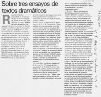 Sobre tres ensayos de textos dramáticos  [artículo].