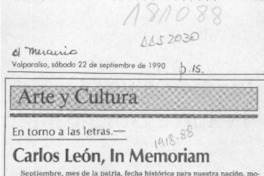 Carlos León, In Memoriam  [artículo] Mario Tomás Schilling F.