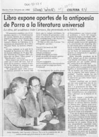 Libro expone aportes de la antipoesía de Parra a la literatura universal  [artículo].