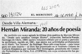 Hernán Miranda, 20 años de poesía
