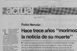 Hace trece años "morimos la noticia de su muerte"  [artículo] René Sepúlveda V.