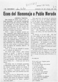 Ecos del homenaje a Pablo Neruda  [artículo] Cristina Urrutia.