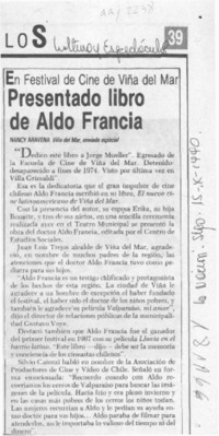 Presentado libro de Aldo Francia  [artículo] Nancy Aravena.