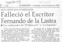 Falleció el escritor Fernando de la Lastra