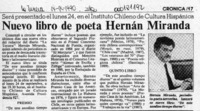 Nuevo libro de poeta Hernán Miranda  [artículo].