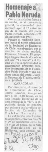 Homenaje a Pablo Neruda  [artículo].