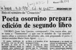 Poeta osornino prepara edición de segundo libro  [artículo] Juan Lara Cancino.