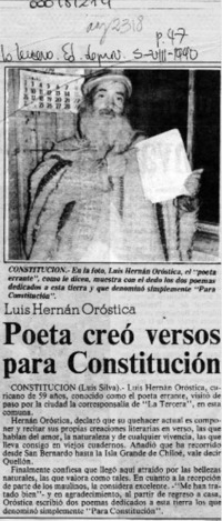 Poeta creó versos para Constitución  [artículo] Luis Silva.