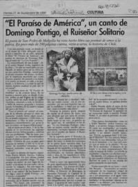 "El Paraíso de América", un canto de Domingo Pontigo, el Ruiseñor Solitario  [artículo].