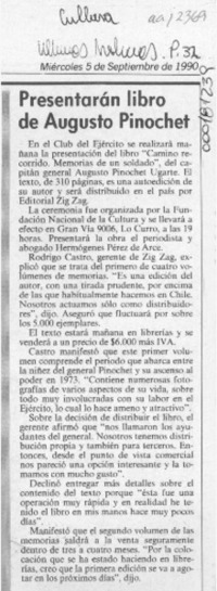 Presentarán libro de Augusto Pinochet  [artículo].