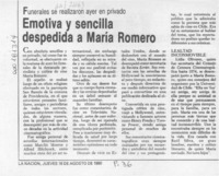 Emotiva y sencilla despedida a María Romero  [artículo].
