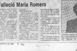Falleció María Romero  [artículo].