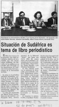 Situación de Sudáfrica es tema de libro periodístico  [artículo].