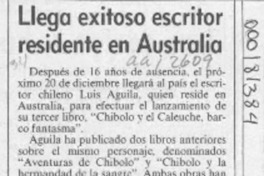 Llega exitoso escritor residente en Australia  [artículo].