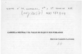 Gabriela Mistral y el Valle de Elqui y sus poblados  [artículo] Héctor Carreño Latorre.