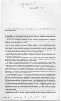 "Gabriela Mistral y Joaquín García Monge, una correspondencia inédita"  [artículo] Patricia Guerrero Baeza.