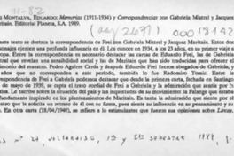 "Memorias" y "Correspondencias con Gabriela Mistral y Jacques Maritain"  [artículo] Erika Cortés Basáez.