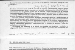 Dolores Pincheira, "Gabriela Mistral, guardiana de la vida"  [artículo] Augusto Sarrocchi Carreño.