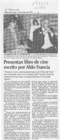 Presentan libro de cine escrito por Aldo Francia  [artículo].