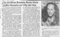 La Escritora Rosanna Byrne inicia taller literario en Viña del Mar  [artículo].