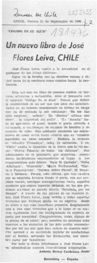 Un nuevo libro de José Flores Leiva, Chile  [artículo] Antonio Berral Cardeñosa.