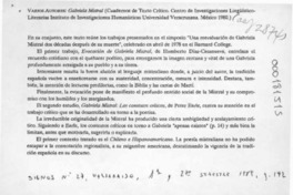 Varios autores, "Gabriela Mistral"  [artículo] Haydée Ahumada Peña.