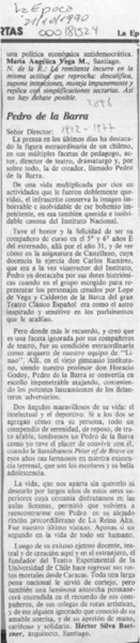 Pedro de la Barra  [artículo] Héctor Silva Baetzner.