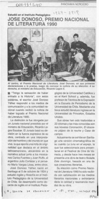 José Donoso, Premio Nacional de Literatura 1990  [artículo].