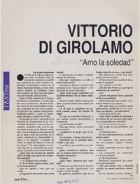 Vittorio Di Girolamo "Amo la soledad"  [artículo] Luis Alberto Ganderats.