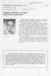Gabriela Mistral, palabras, preguntas y silencios  [artículo] Jaime Blume Sánchez.